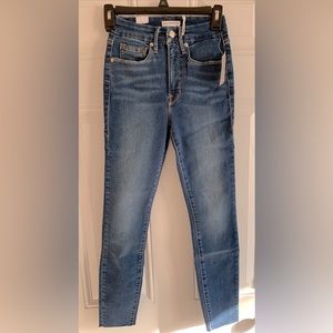 Good American Jeans Women’s 24 Blue Good Waist Crop Hi Rise 26” Inseam Raw Hem